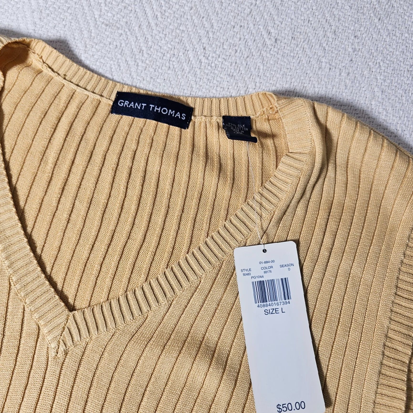 Vintage Grant Thomas Yellow Cable-Knit Vest Sweater Large Casual Mens Size US L / EU 52-54 / 3 - 3 Thumbnail