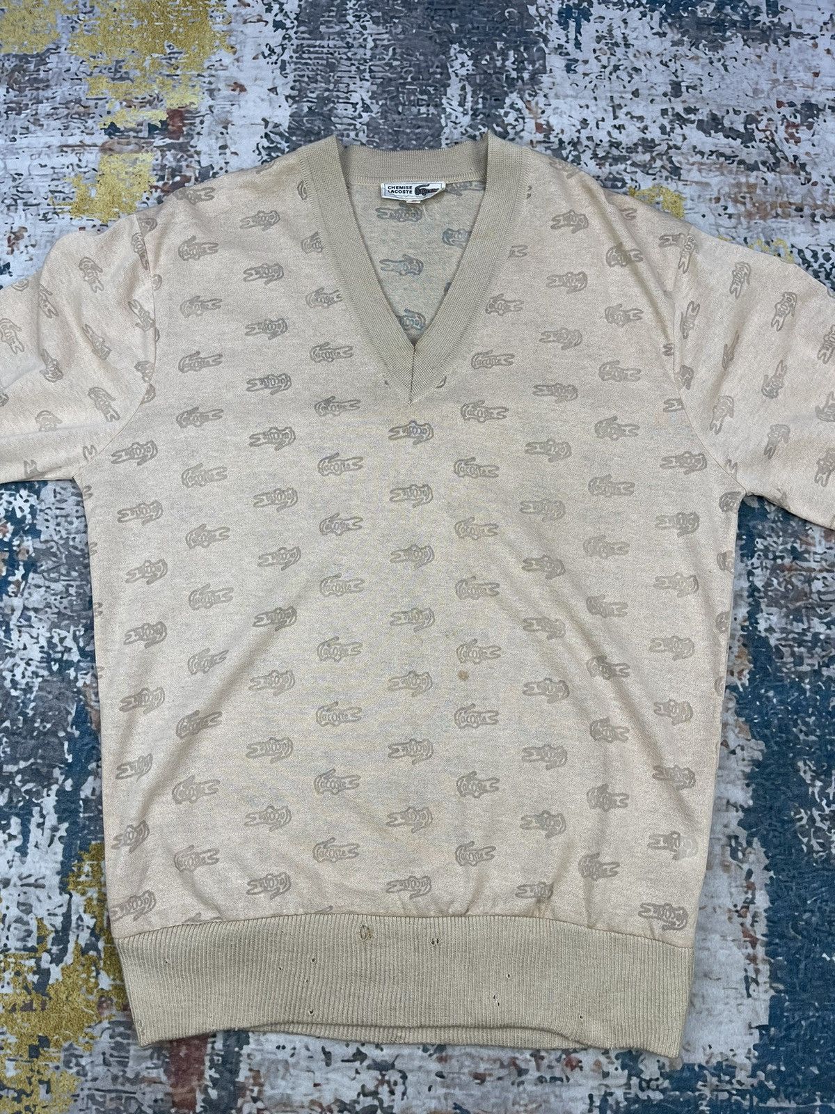 Lacoste Vintage Lacoste Full Monogram V Neck Jumper Sweater Size US S / EU 44-46 / 1 - 3 Thumbnail