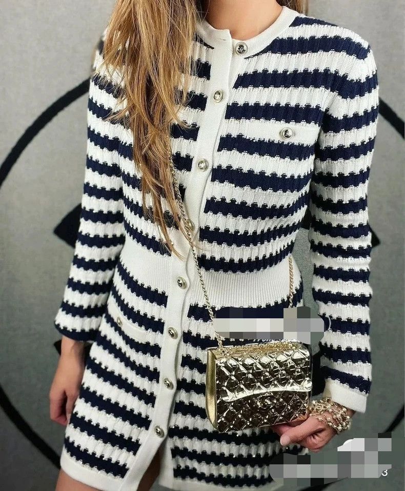Chanel Chanel Blue and white striped small sequin knitted dress Size XXS / US 00 / IT 34 - 1 Thumbnail