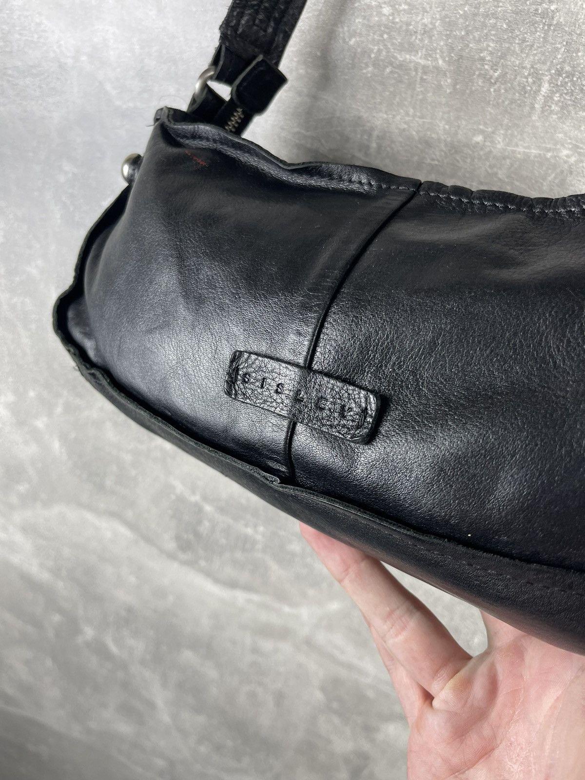 Sisley Black Leather Baguette Shoulder Bag Y2K 00s Rectangular Size ONE SIZE - 4 Thumbnail