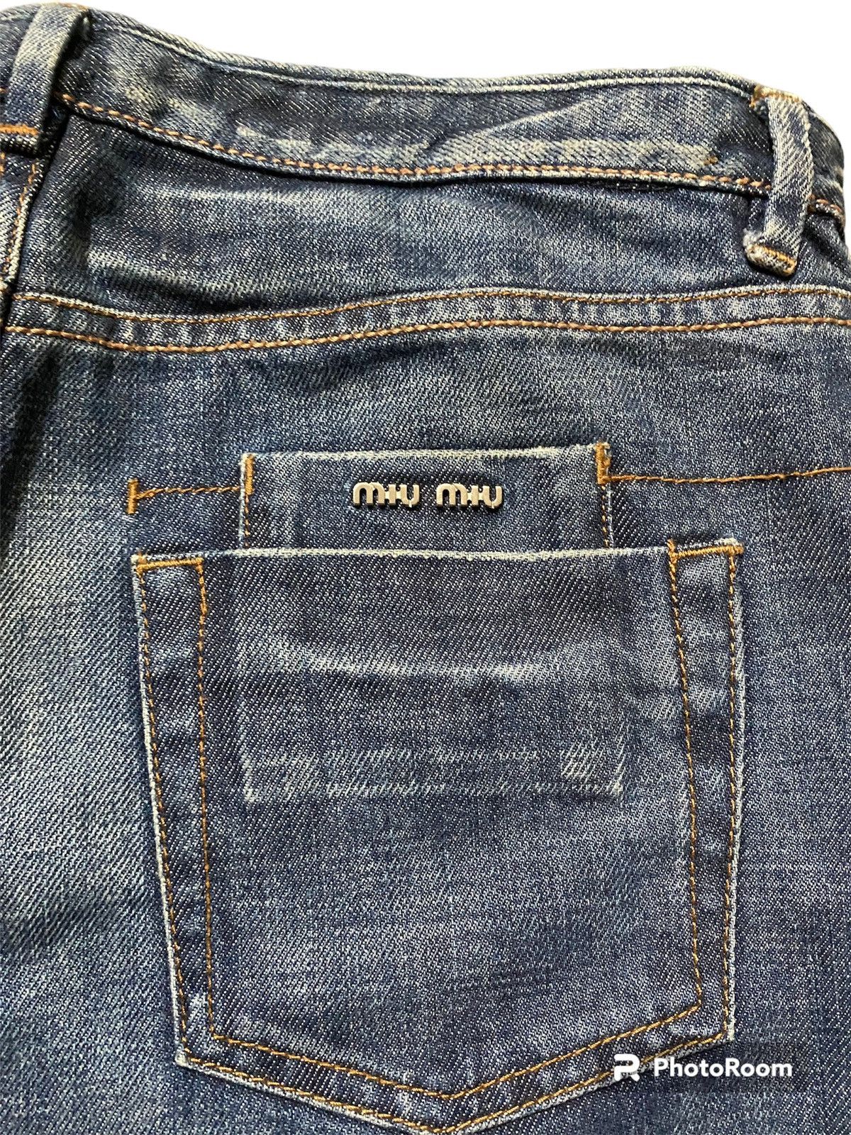 Miu Miu × Prada MIUMIU LOGO PATCH DENIM JEANS MADE IN ITALY Size 32" / US 10 / IT 46 - 7 Thumbnail