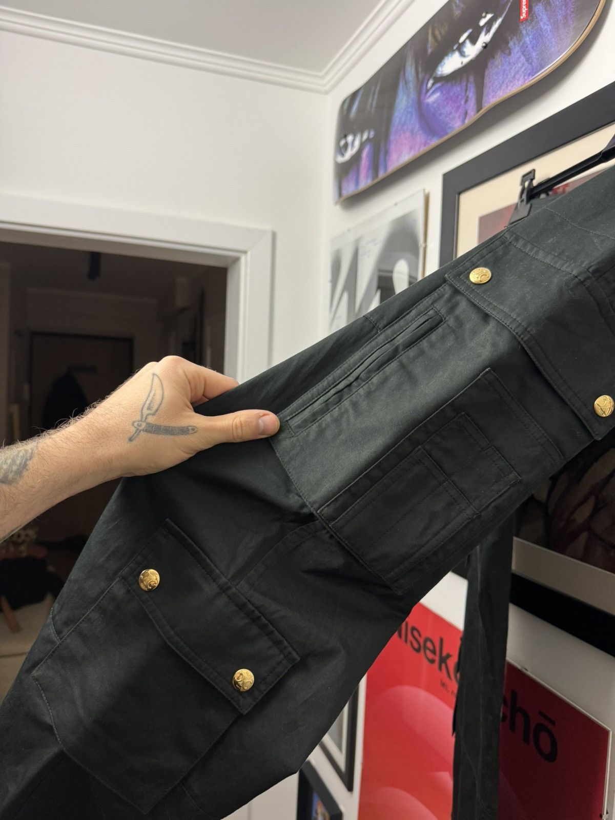 Celine × Hedi Slimane Celine Hedi Slimane Black Gold Triomphe Logo Cargo Pant Rare Size US 33 - 4 Thumbnail