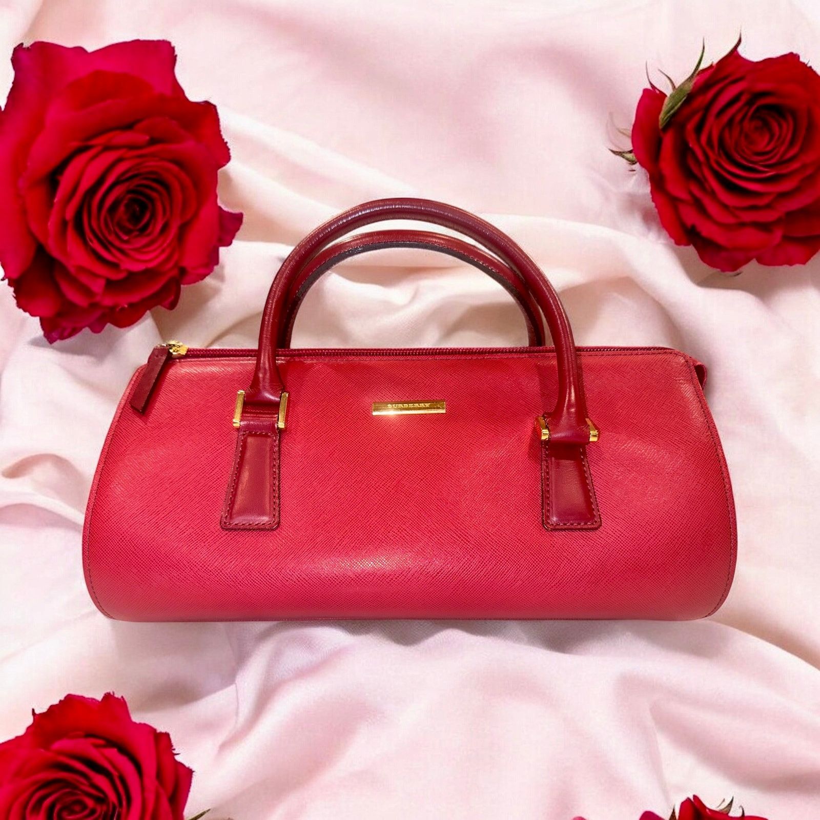 Burberry Burberry Leather Red Nova Check Pattern Tubular Bag w/COA Size ONE SIZE - 1 Thumbnail