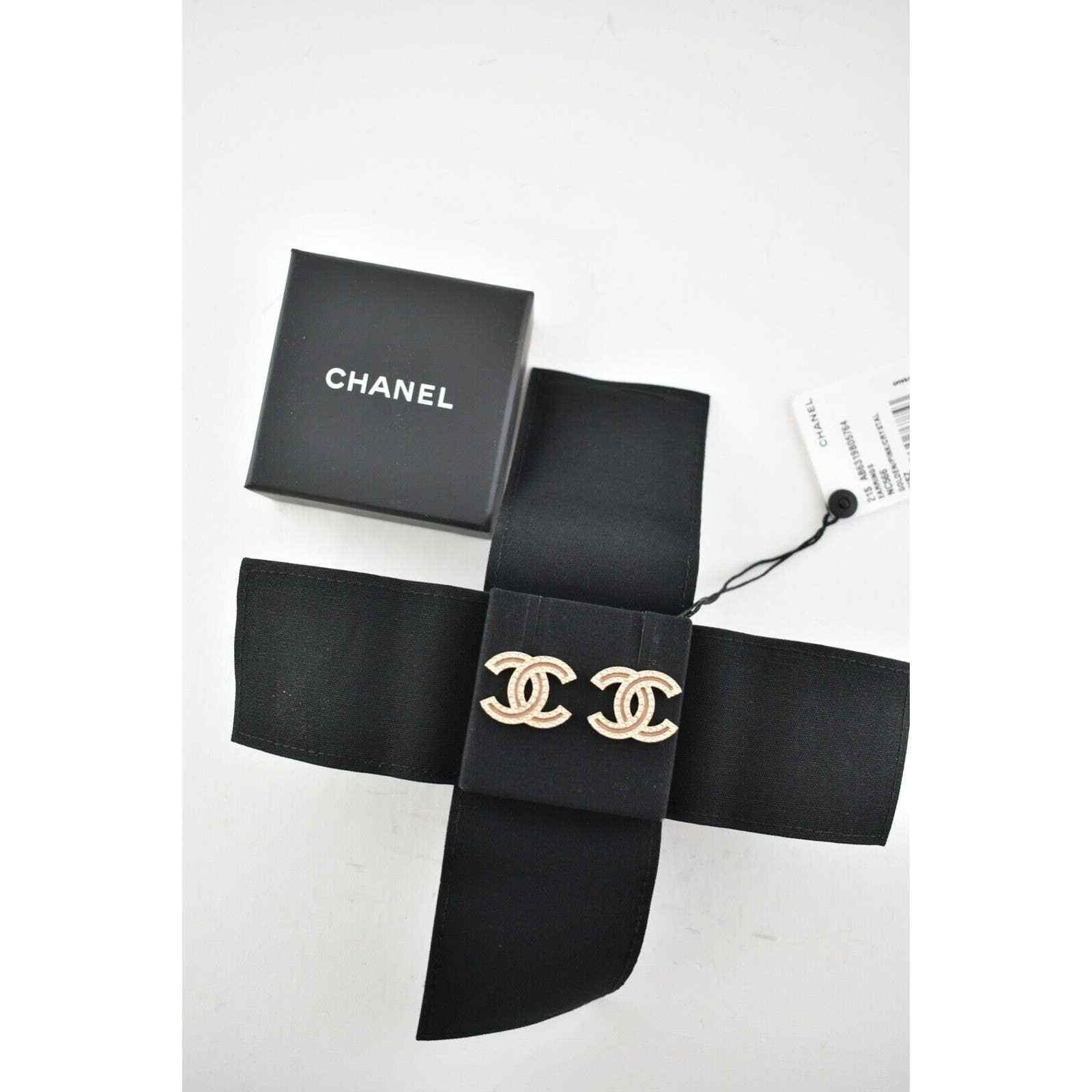 Chanel Chanel Gold Beige Crystal Dangle Statement Stud Earrings Size ONE SIZE - 2 Thumbnail