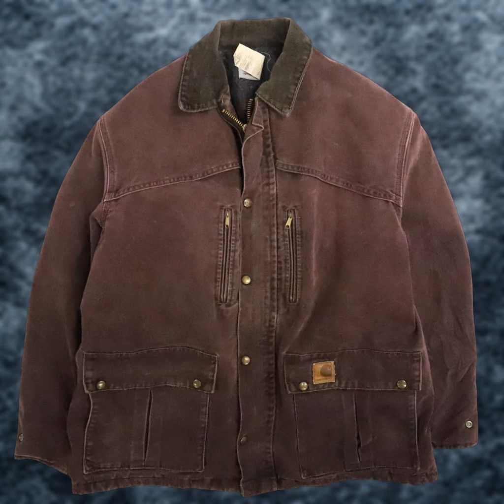 VINTAGE Carhartt Canvas Work Coat Jacket Large Mens Autumn Winter Blanketed Lined C10BRG