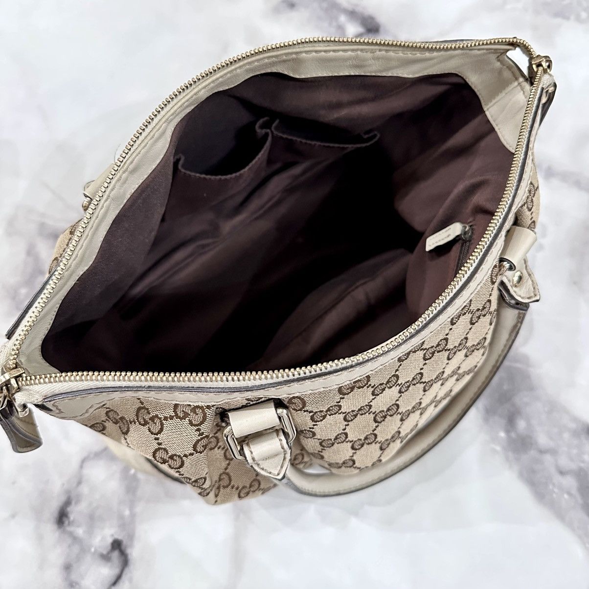 Gucci GUCCI CREME LEATHER GG CANVAS SUKEY BAG Size ONE SIZE - 10 Thumbnail