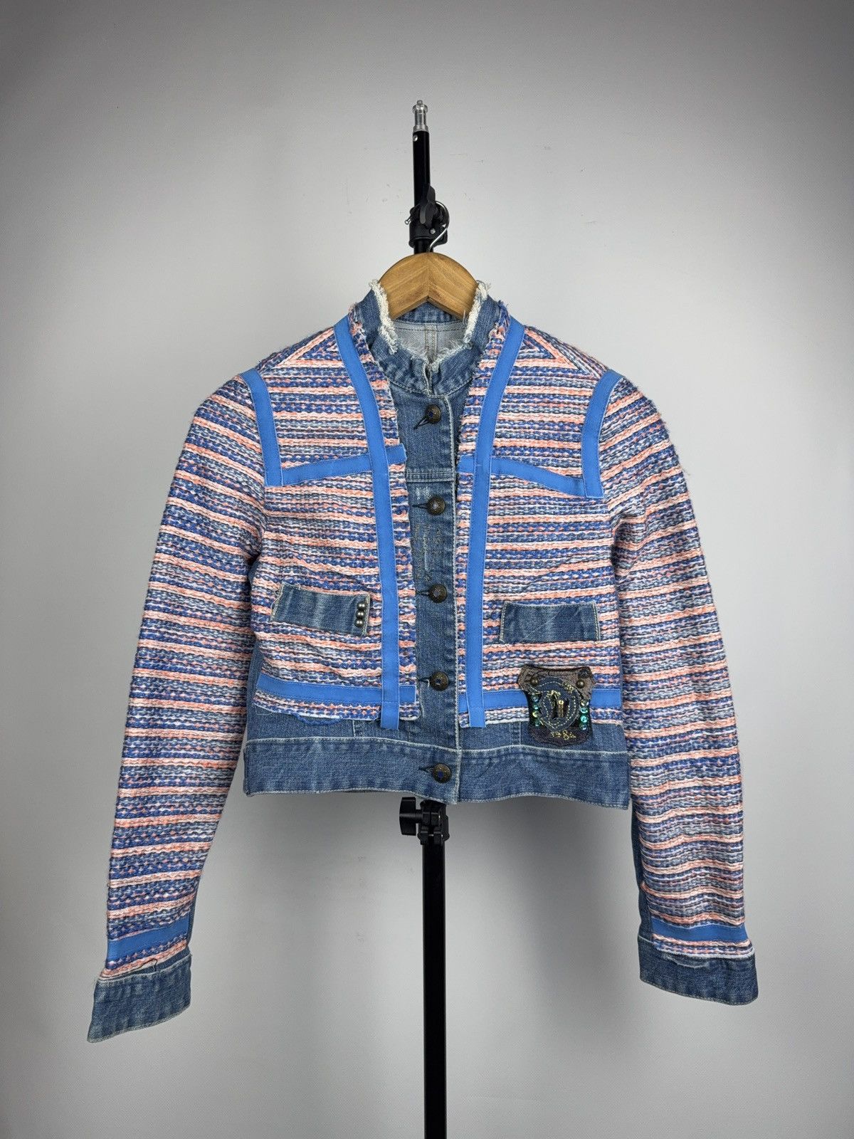 Desigual 00s Retro Desigual Patchwork Denim Cropped Jacket Y2K Size S / US 4 / IT 40 - 1 Thumbnail
