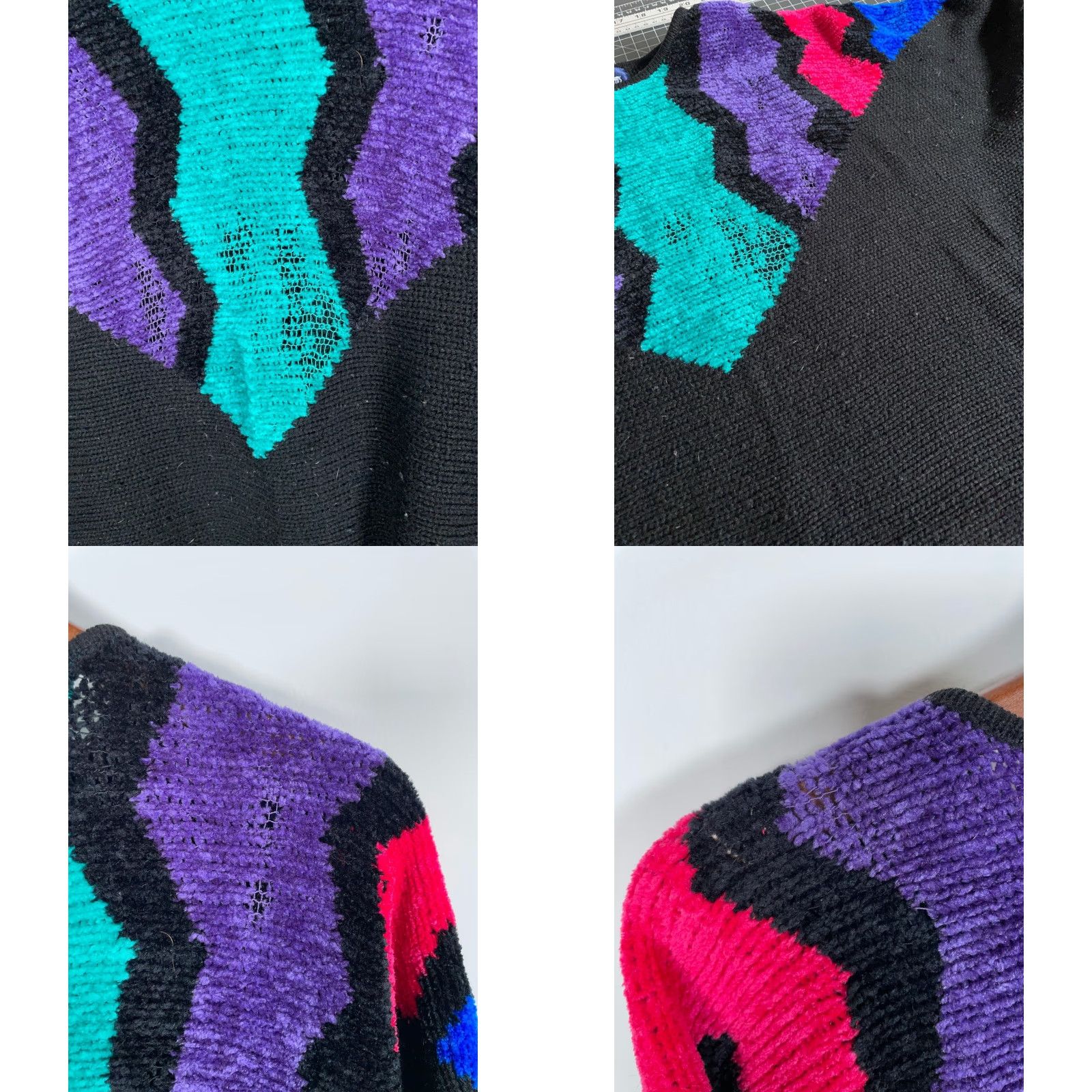 Vintage VINTAGE Sweater Geometric Stained Glass Window Knit Black Lightweight Women Large Crew Neck 80s 90s Pullover Womens Size L / US 10 / IT 46 - 8 Thumbnail