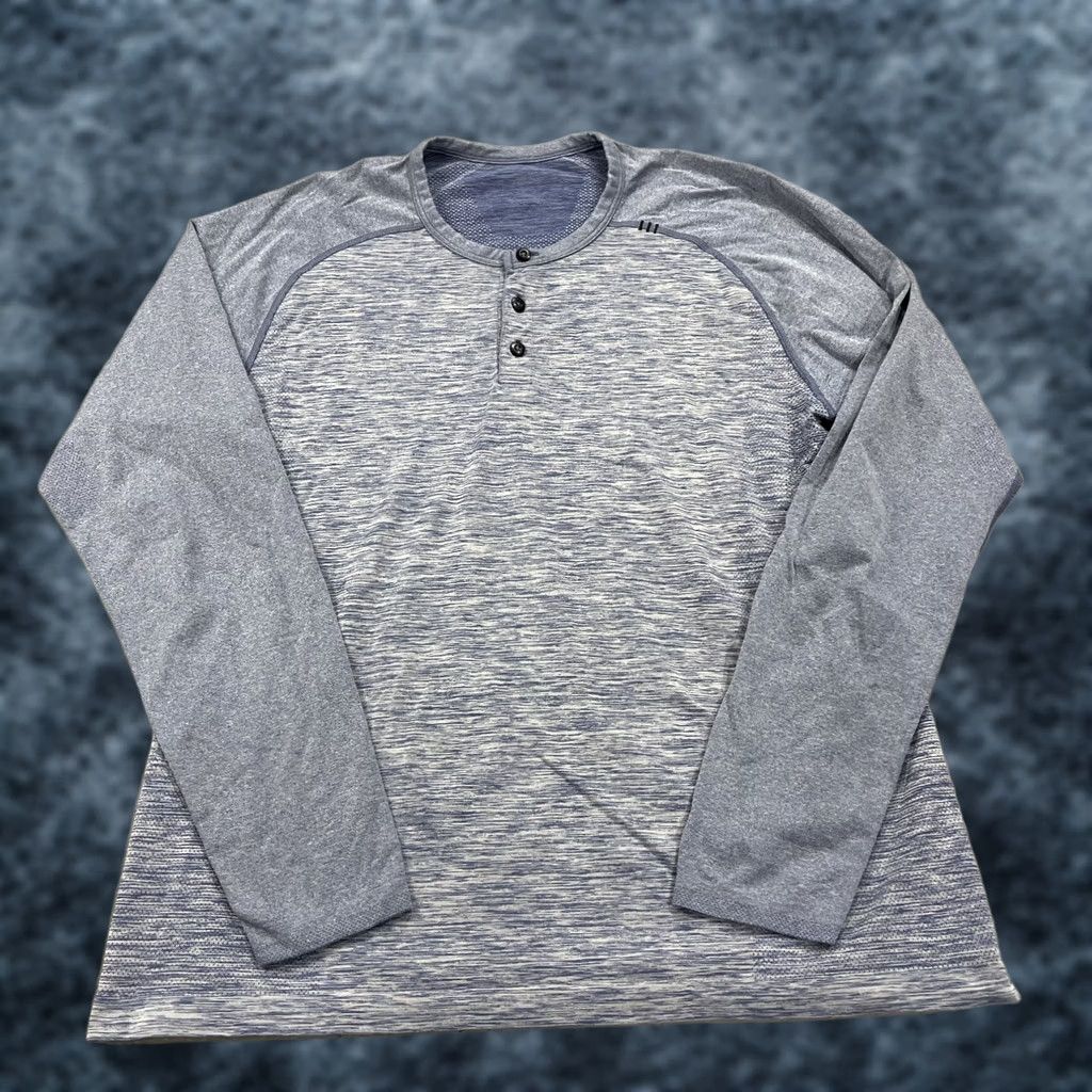 Lululemon Lululemon Shirt Mens Large Blue Heather Henley Metal Vent Long Sleeve Active Size US L / EU 52-54 / 3 - 1 Thumbnail