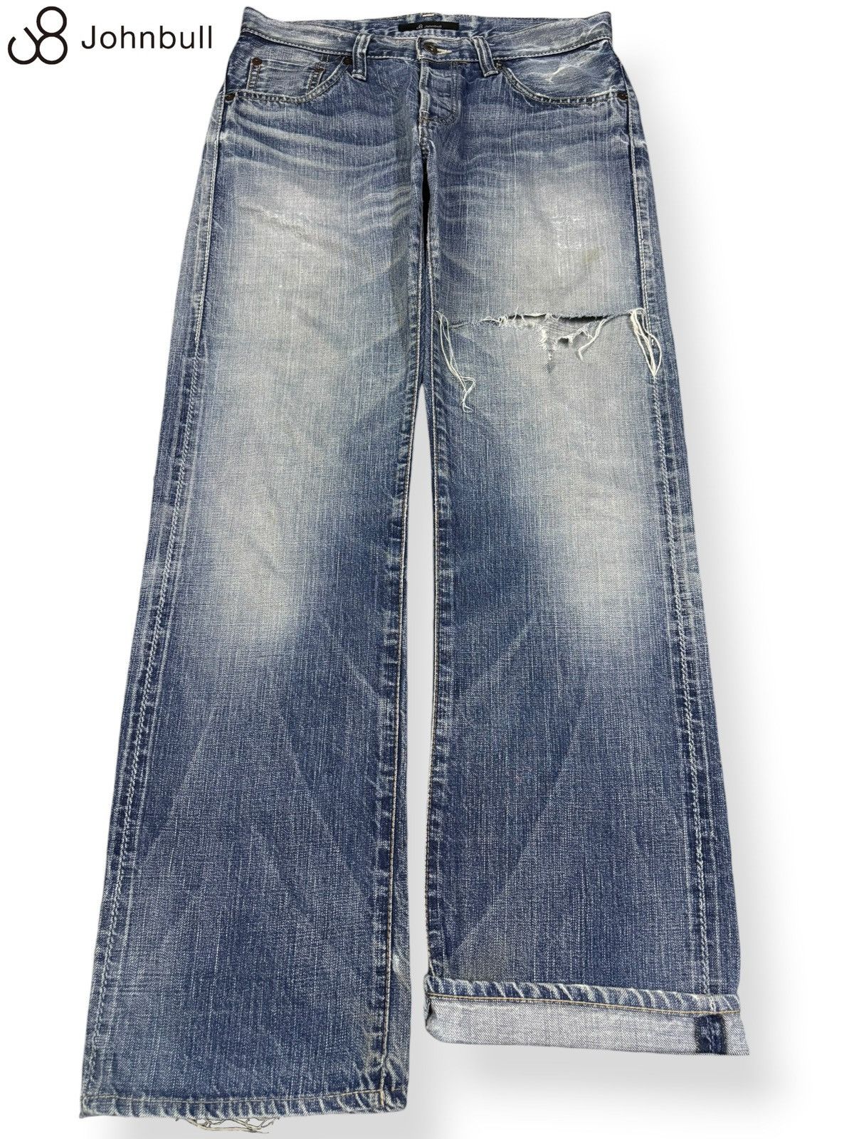 Junya Watanabe Vintage Johnbull Selvedge Whisker Loose Fit Distressed Jeans Size US 31 - 1 Thumbnail