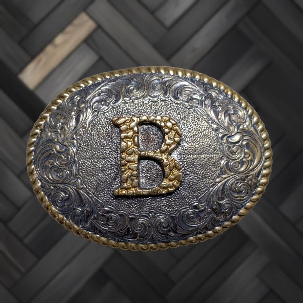 Vintage VINTAGE CRUMRINE Belt Buckle "B" heavy silver plate BRONZE sterling WESTERN Mens Size ONE SIZE - 1 Thumbnail