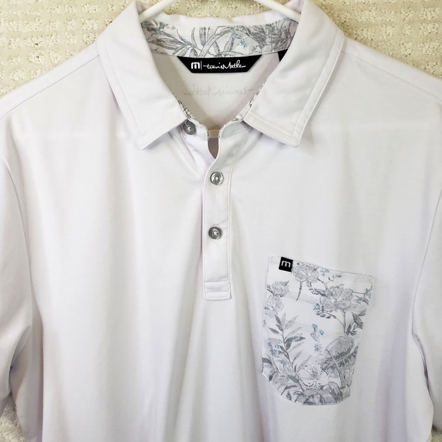 TravisMathew Travis Mathew Polo Shirt L Men's Golf Cotton Blend Pocket White Gray Logo Size US L / EU 52-54 / 3 - 3 Thumbnail