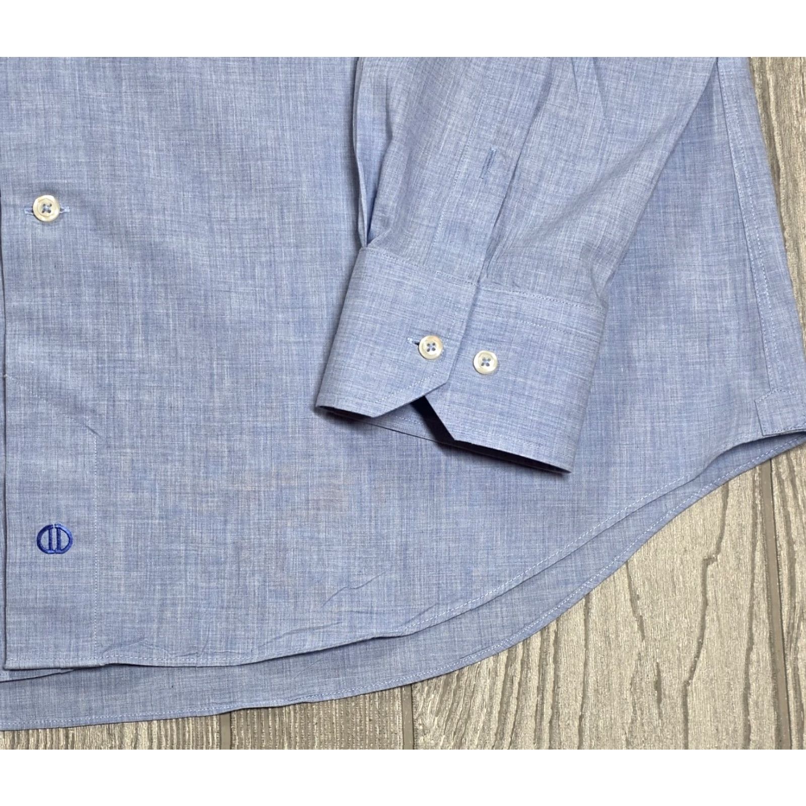 David Donahue DAVID DONAHUE MENS Button-Up Shirt XL Long Sleeve Heather Blue Cotton 2 Ply Dress Shirt Size 46R - 4 Thumbnail