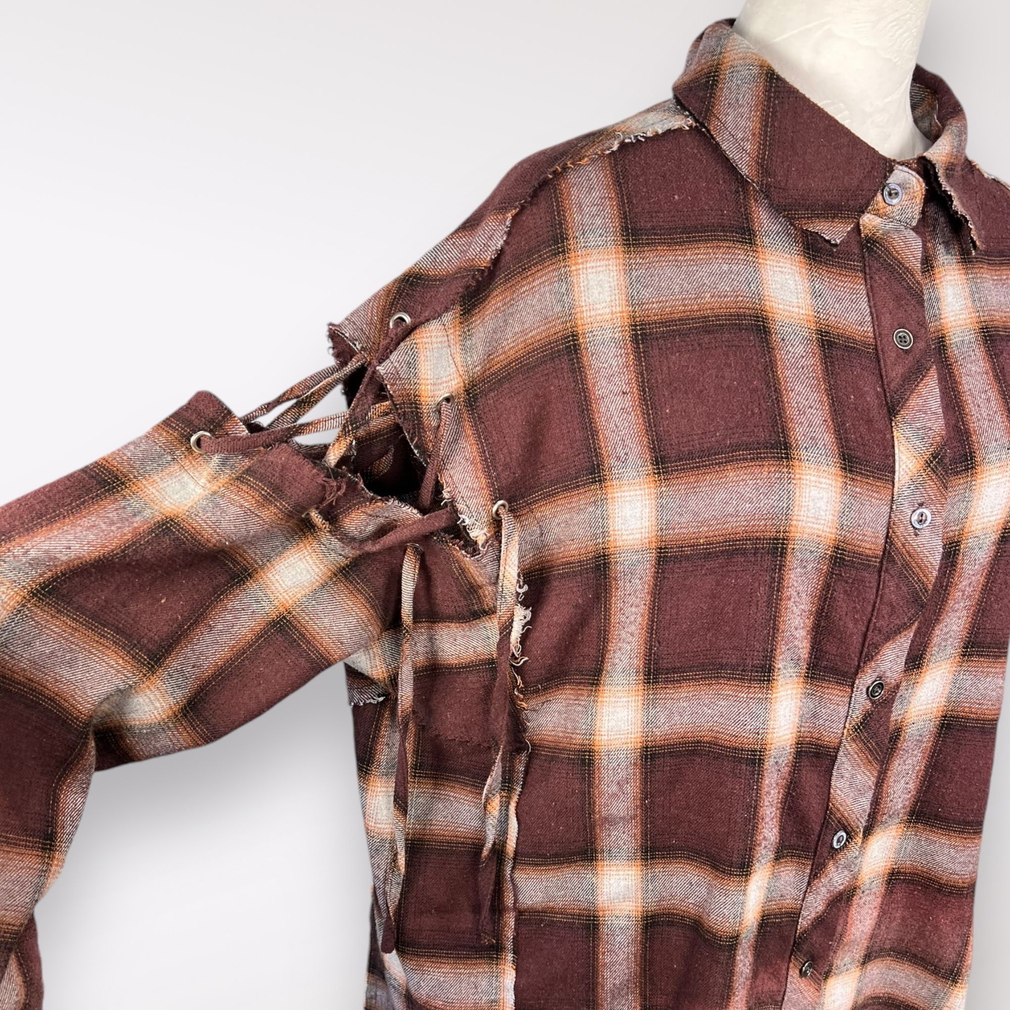 Designer POL Oversized Flannel Shirt Ombré Plaid Distressed Long Slee Size M / US 6-8 / IT 42-44 - 6 Thumbnail
