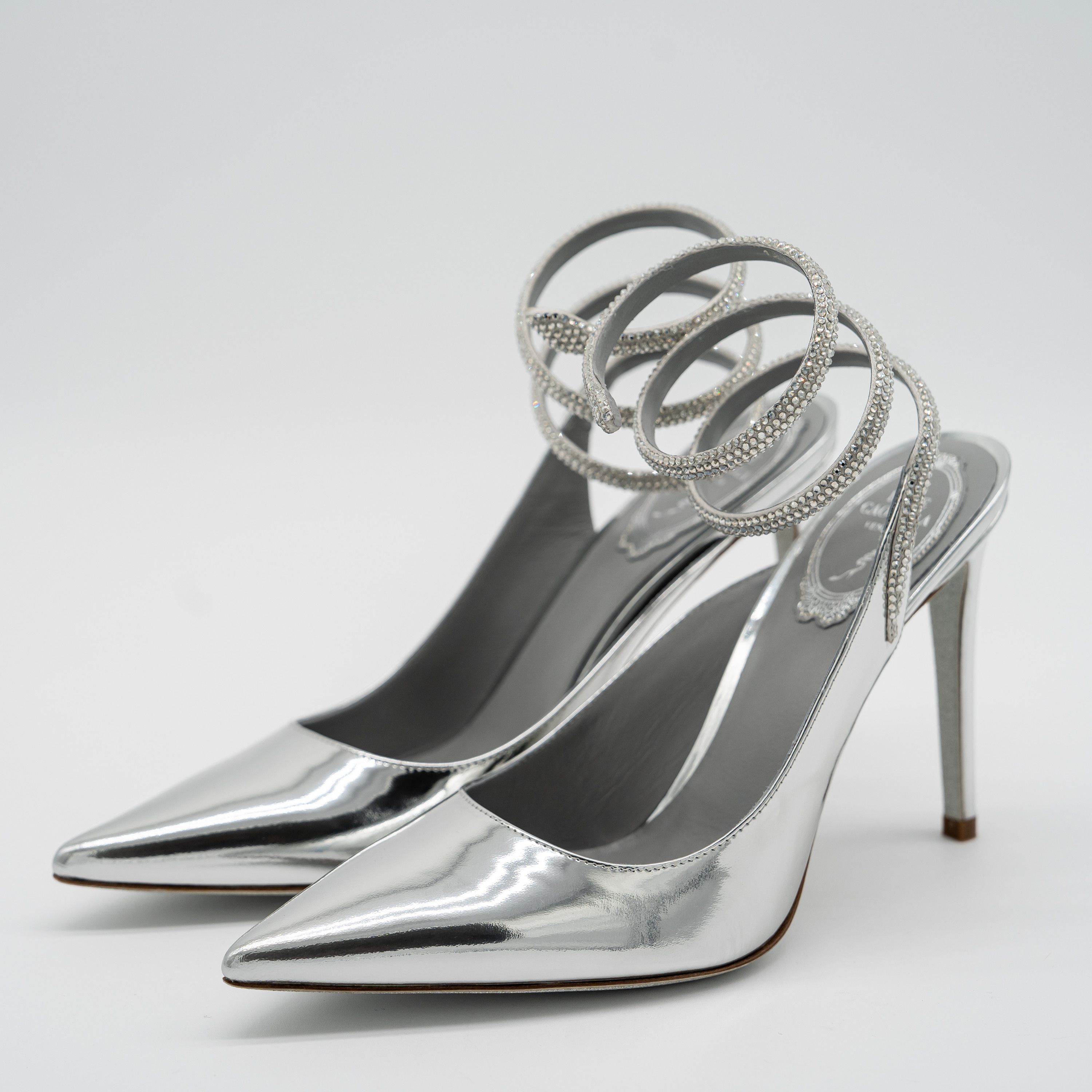 Rene Caovilla 37.5 Rene Caovilla Cleo Silver Sandals Heels 105 Leather Size US 7.5 / IT 37.5 - 1 Thumbnail