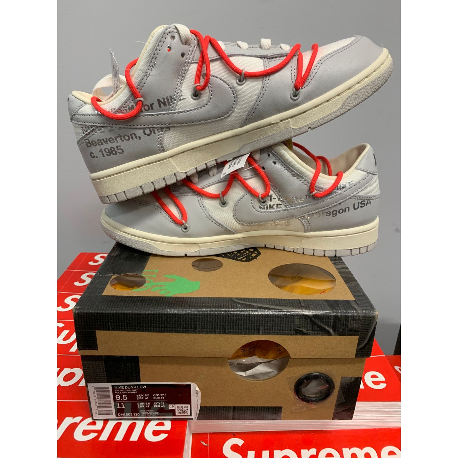 Nike Nike Dunk Low Off-White Grey White Red Lot 6 Size 9.5 NEW Size US 9.5 / EU 42-43 - 5 Thumbnail