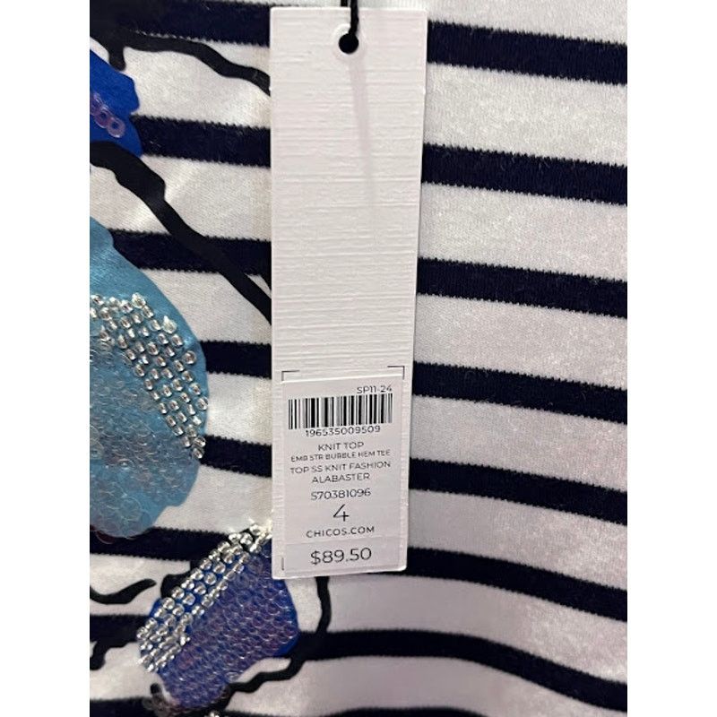 Chicos NWT Chico's Shirt Ebellished Stripe Bubble Hem Short Sleeve Size XXL / US 16-18 / IT 52-54 - 4 Thumbnail