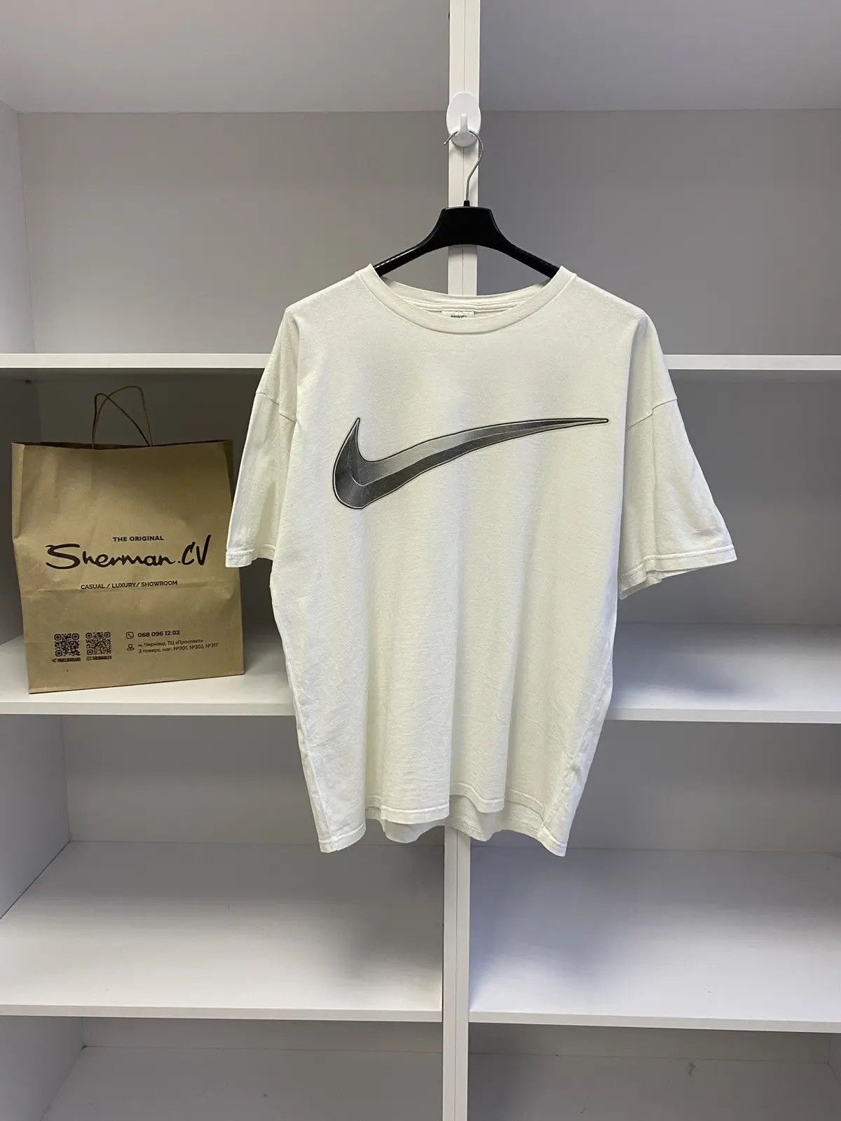 Nike × Vintage Vintage Nike Made in USA Big Swoosh Logo Tee 90s Size US XL / EU 56 / 4 - 1 Thumbnail