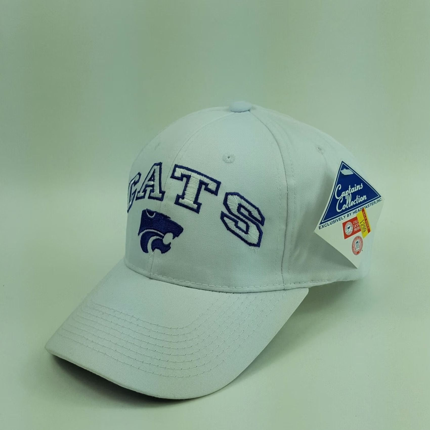 Vintage VTG Kansas State Wildcats Hat NCAA Twill 90s College Baseball Cap Snapback Adjustable Mens White KD State University Logo Headmaster Size ONE SIZE - 3 Thumbnail