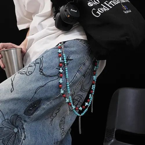 Other Turquoise Bead Pants Chain – Cross & Tassel Detail Size ONE SIZE - 2 Thumbnail