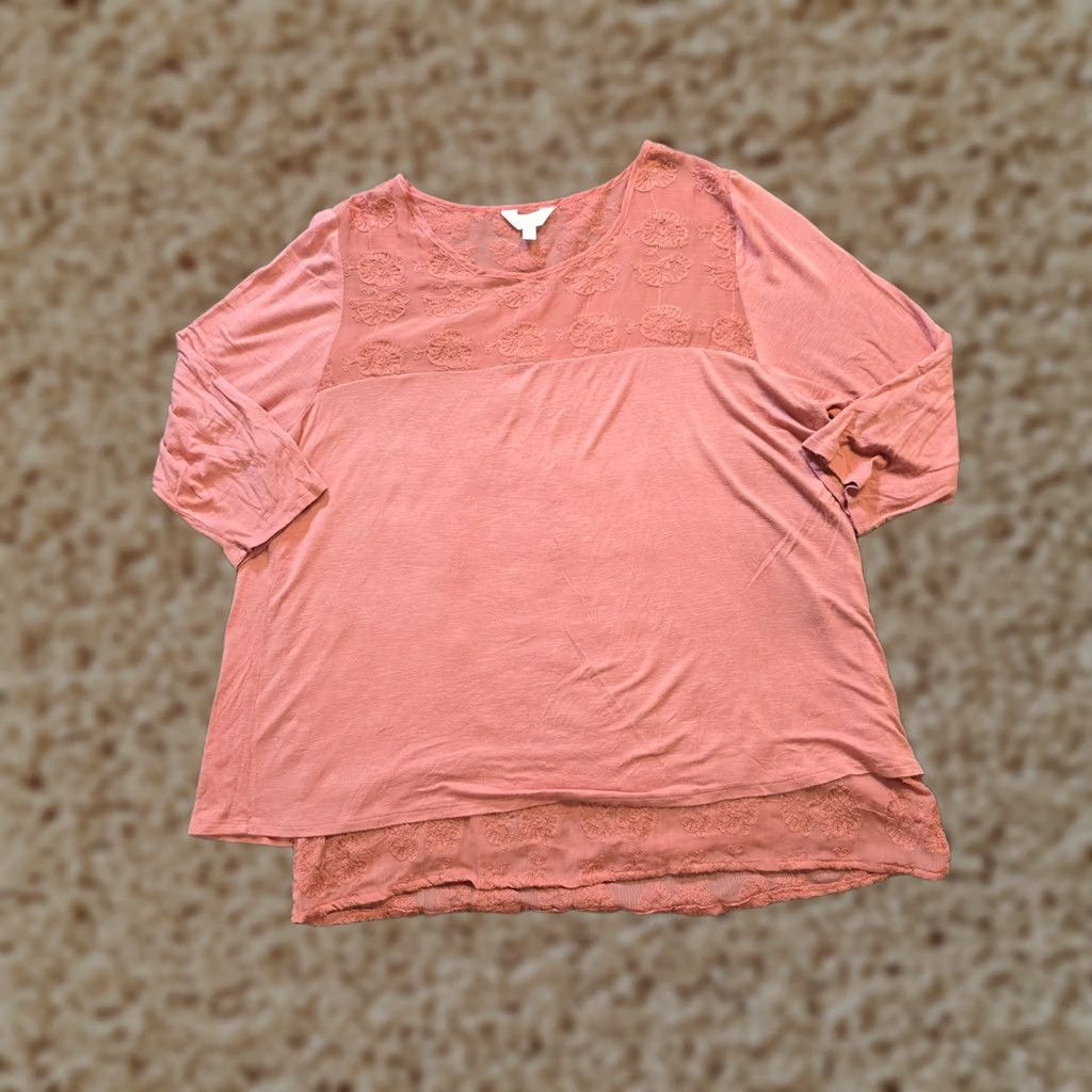 Pinko Adiva Top Womens 1X Pink Lace Lined 3/4 Sleeves Lightweight Casual Romance Blouse Women Plus Size Regular Fit Shirt Size XL / US 12-14 / IT 48-50 - 1 Thumbnail