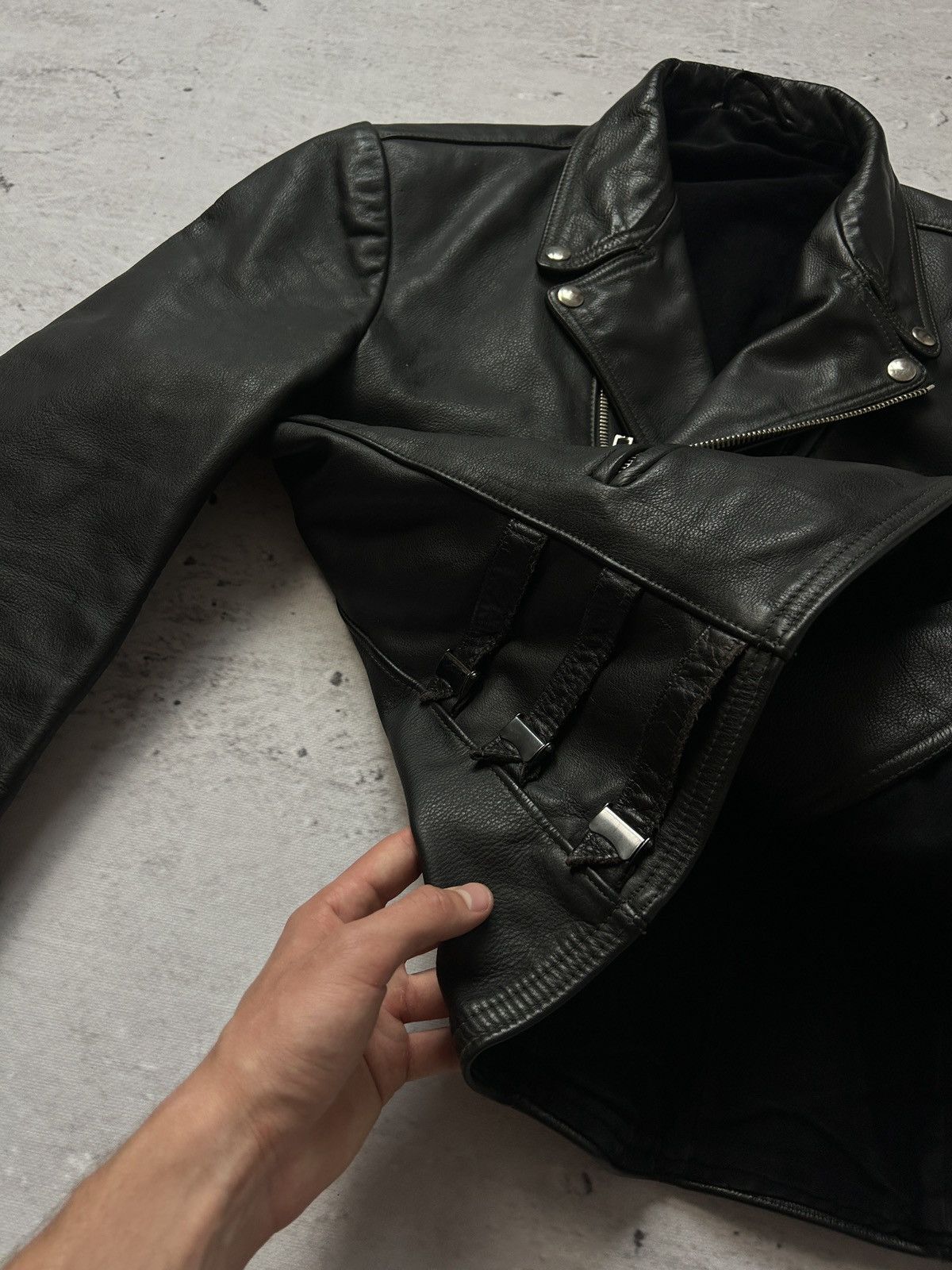 💥Vintage Real Leather Avant Garde Jacket 90s Italy Designer💥