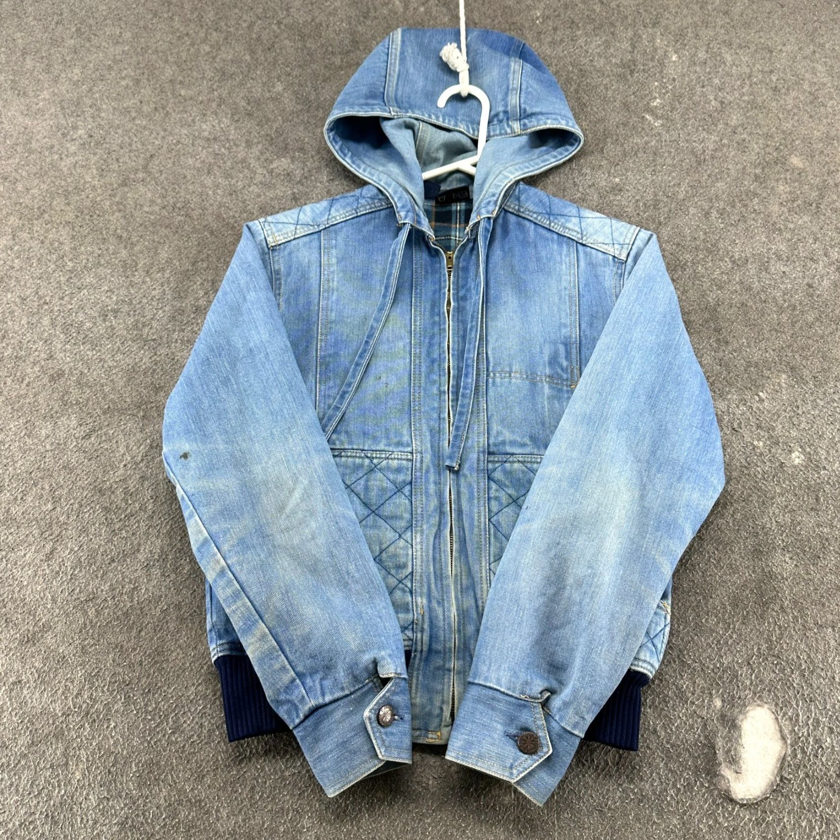 Denime VINTAGE Brittania Jacket Womens S Blue Hoodie Denim Jean Flannel Lined 70s Size S / US 4 / IT 40 - 2 Thumbnail