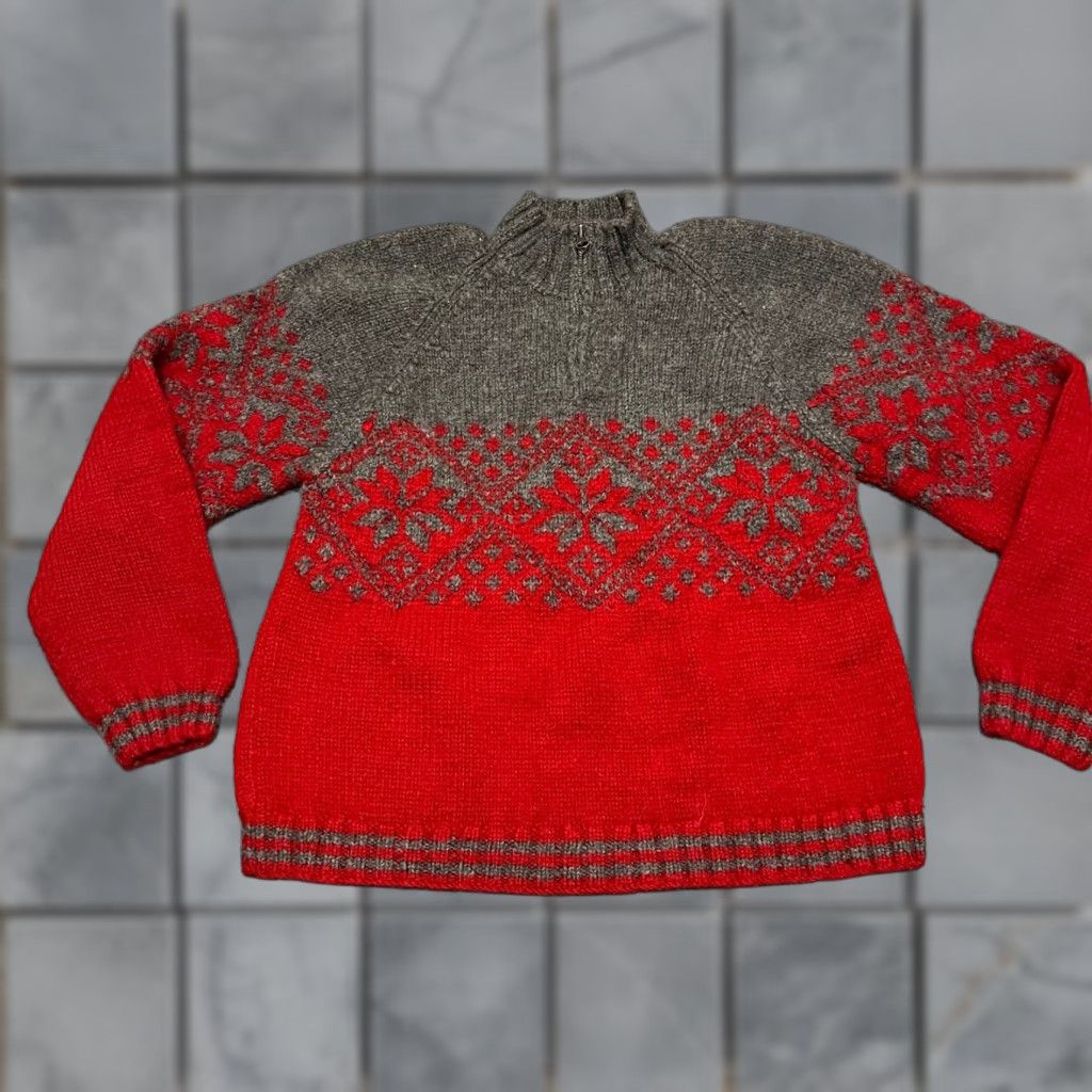 J.Crew J.Crew Sweater Mens L 100% Wool Gray & Red Fair Isle 1/4 Zip Pullover Men Size US L / EU 52-54 / 3 - 1 Thumbnail