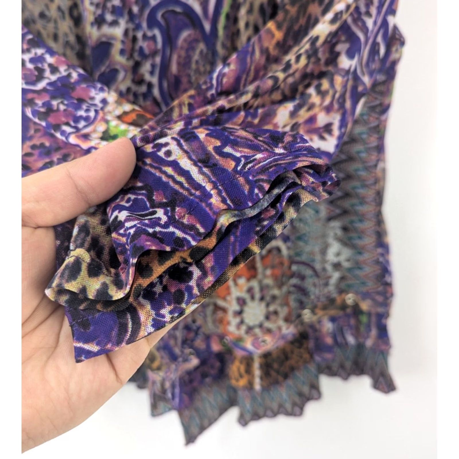 Vintage Alberto Makali Shirt Womens XL Purple Floral Psychedelic Top Boho Blouse Size XL / US 12-14 / IT 48-50 - 3 Thumbnail