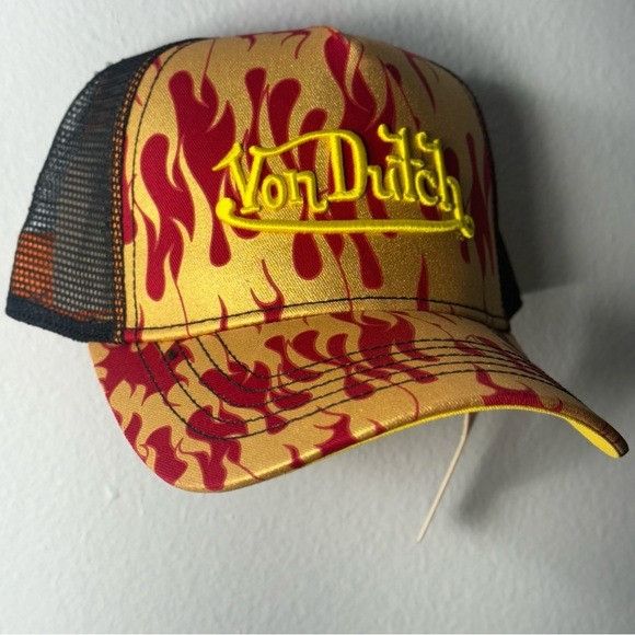 Designer × Von Dutch NWT VON DUTCH CITY OF ANGELS RED YELLOW TRUCKER HAT Size ONE SIZE - 3 Thumbnail