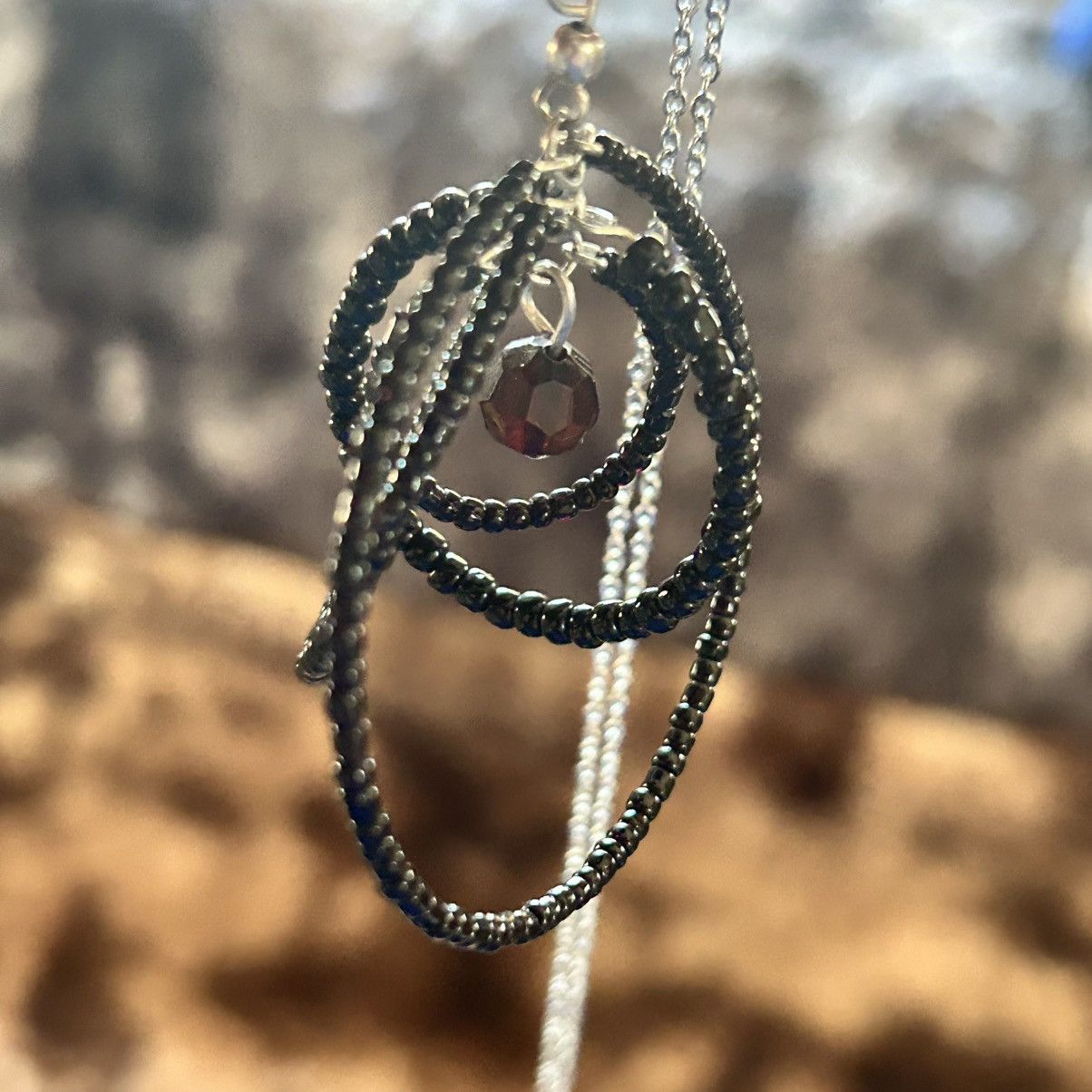 Handmade Handcrafted black seed bead ring pendant on chain necklace Size ONE SIZE - 6 Thumbnail