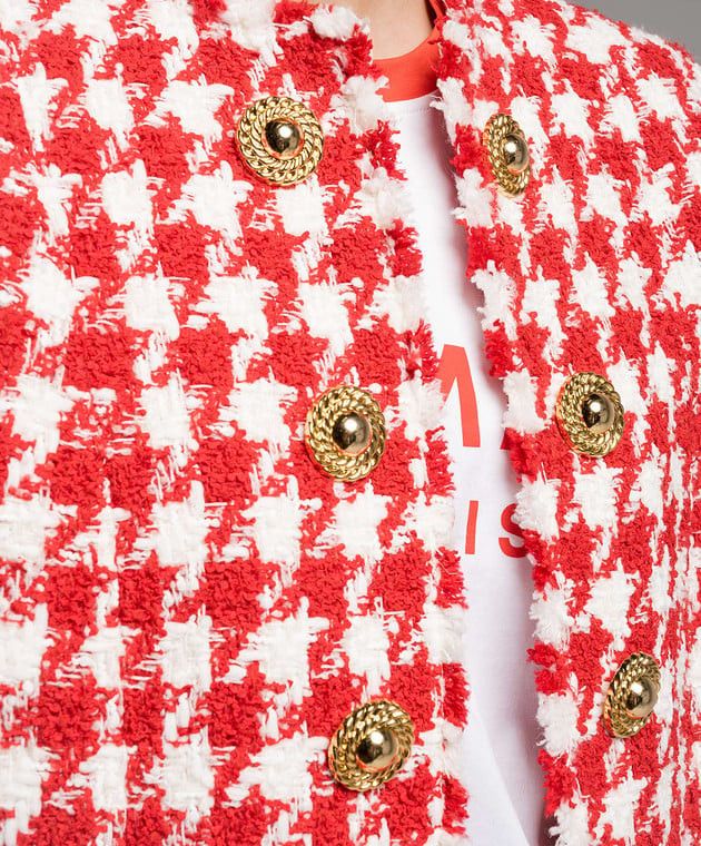 Balmain o1s1wg110825 Tweed Hundstooth jacket in Red/White Size L / US 10 / IT 46 - 5 Thumbnail