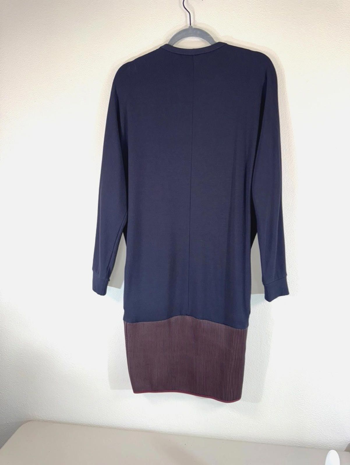 Maje MAJE BLUE LONG SLEEVED JERSEY DRESS LEATHER SIZE 1 US SMALL Size S / US 4 / IT 40 - 2 Thumbnail