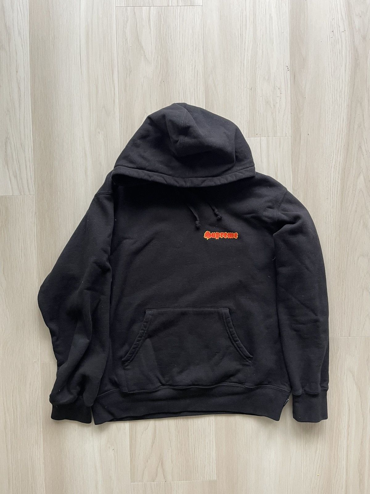 Supreme Leather Applique Zip Up Hooded Sweatshirt Black