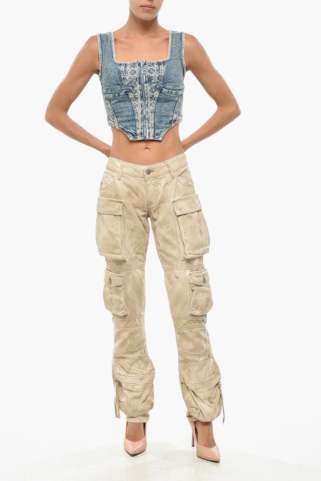The Attico og1mm0426 Cotton Gabardine Cargo Pant in Beige Size 25" / US 0 / IT 36 - 4 Thumbnail
