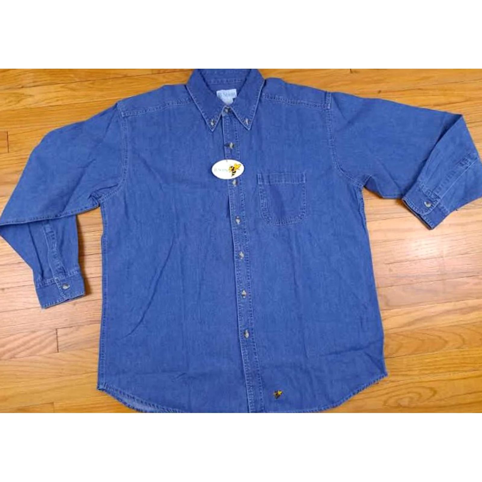 Vintage B-Sting Button-Up Shirt Denim Cotton 2XL Blue NWT Regular Long Sleeve Button-Down Pockets Men Outdoor Fun Jeans Style Size US XXL / EU 58 / 5 - 2 Thumbnail
