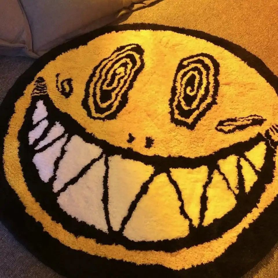 Japanese Brand × Vintage Smile Face Carpet Justins Big Cartoon Rugs 100x100cm Size ONE SIZE - 2 Thumbnail