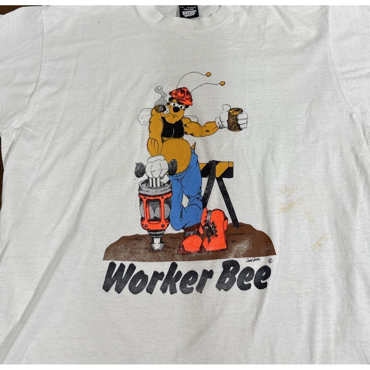 Fruit Of The Loom Vintage Worker Bee Comedy T-Shirt 80’s 90’s Graphic Tee Stre Size US XL / EU 56 / 4 - 2 Thumbnail