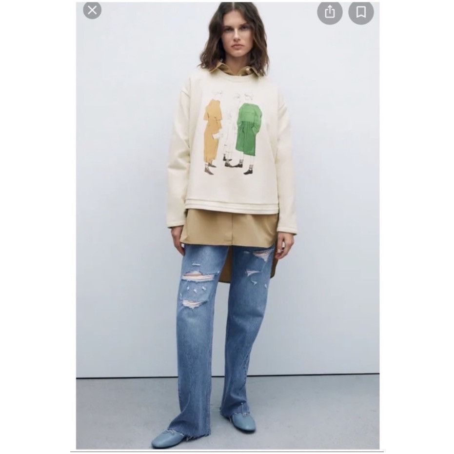 Zara Zara combination sweatshirt Cream Sz Medium Size M / US 6-8 / IT 42-44 - 1 Thumbnail