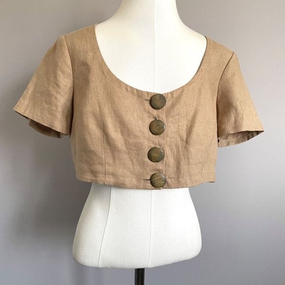 NICHOLAS Nicholas Taupe Linen Crop Top - 10 Size L / US 10 / IT 46 - 2 Thumbnail