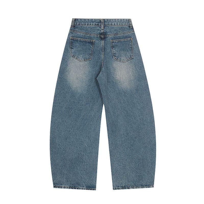Jean Men's Retro Letter Print High-Waisted Curved Jeans Size US 32 / EU 48 - 2 Thumbnail
