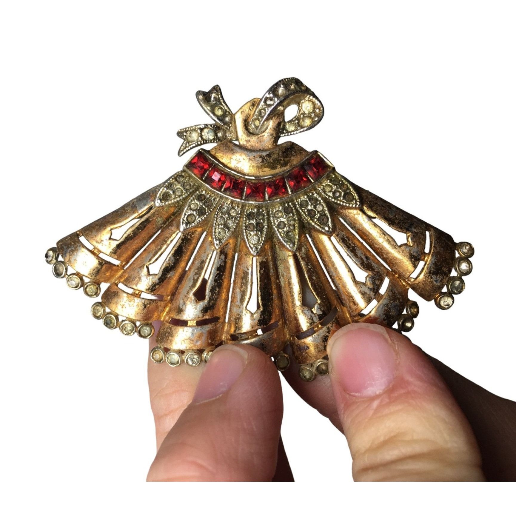 Other Vintage Gold tone Holiday Fan Brooch Pin (Missing Pin) - 2.5 Size ONE SIZE - 4 Thumbnail