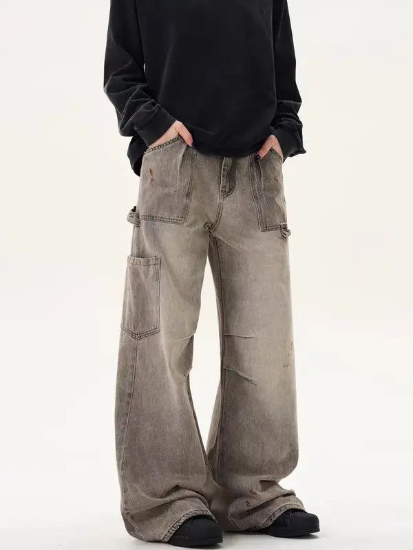Japanese Brand VIBE Aged and inked frayed workwear baggy jeans Size US 34 / EU 50 - 2 Thumbnail