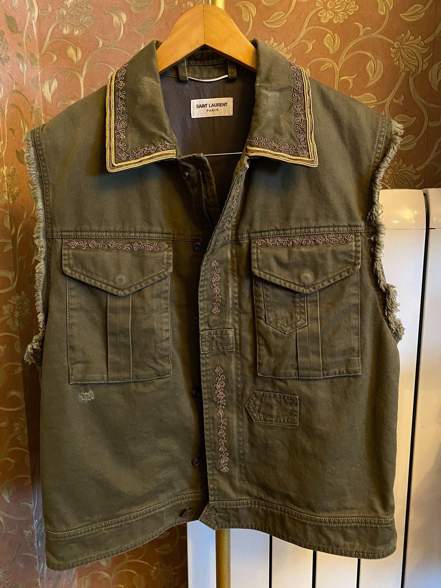 Saint Laurent Paris Saint Laurent Embroidered Frayed Linen Vest Size US M / EU 48-50 / 2 - 1 Thumbnail