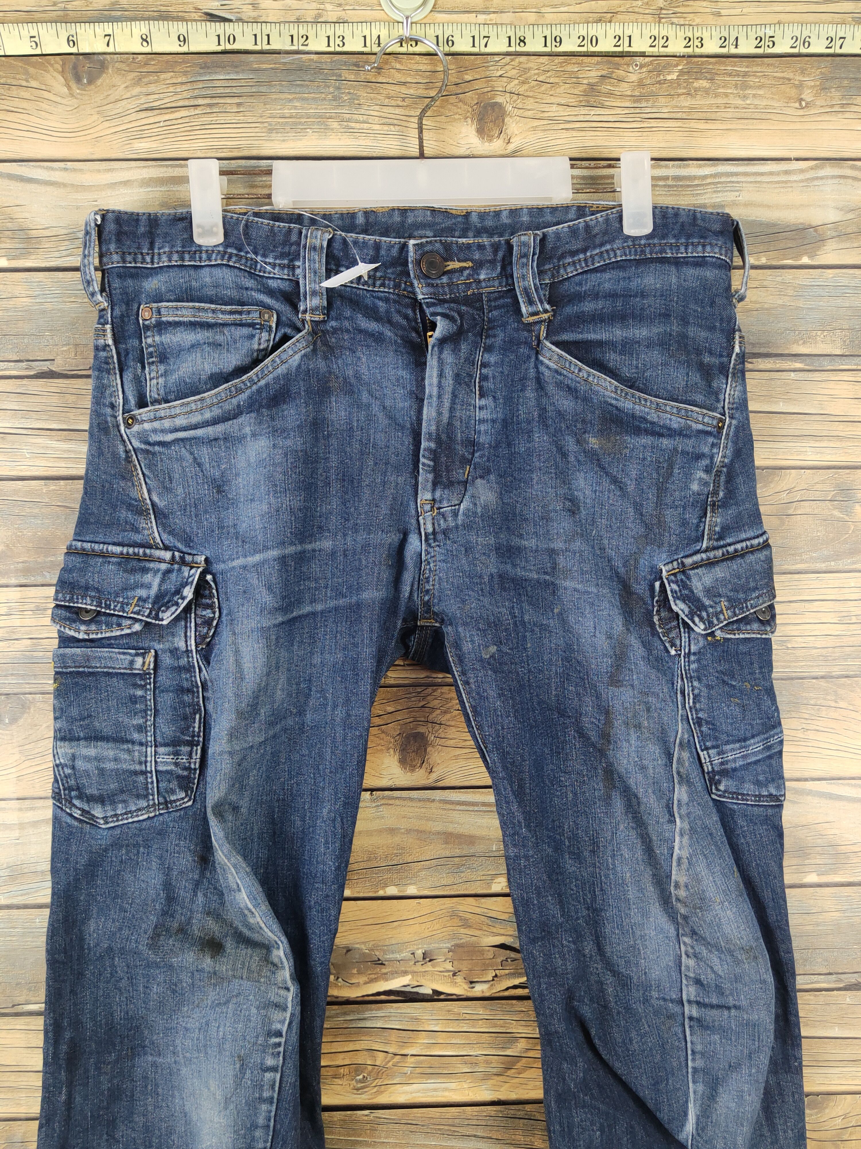 Japanese Brand Evenriver Distressed Ripped denim cargoJeans #W1989 Size 32" / US 10 / IT 46 - 2 Thumbnail