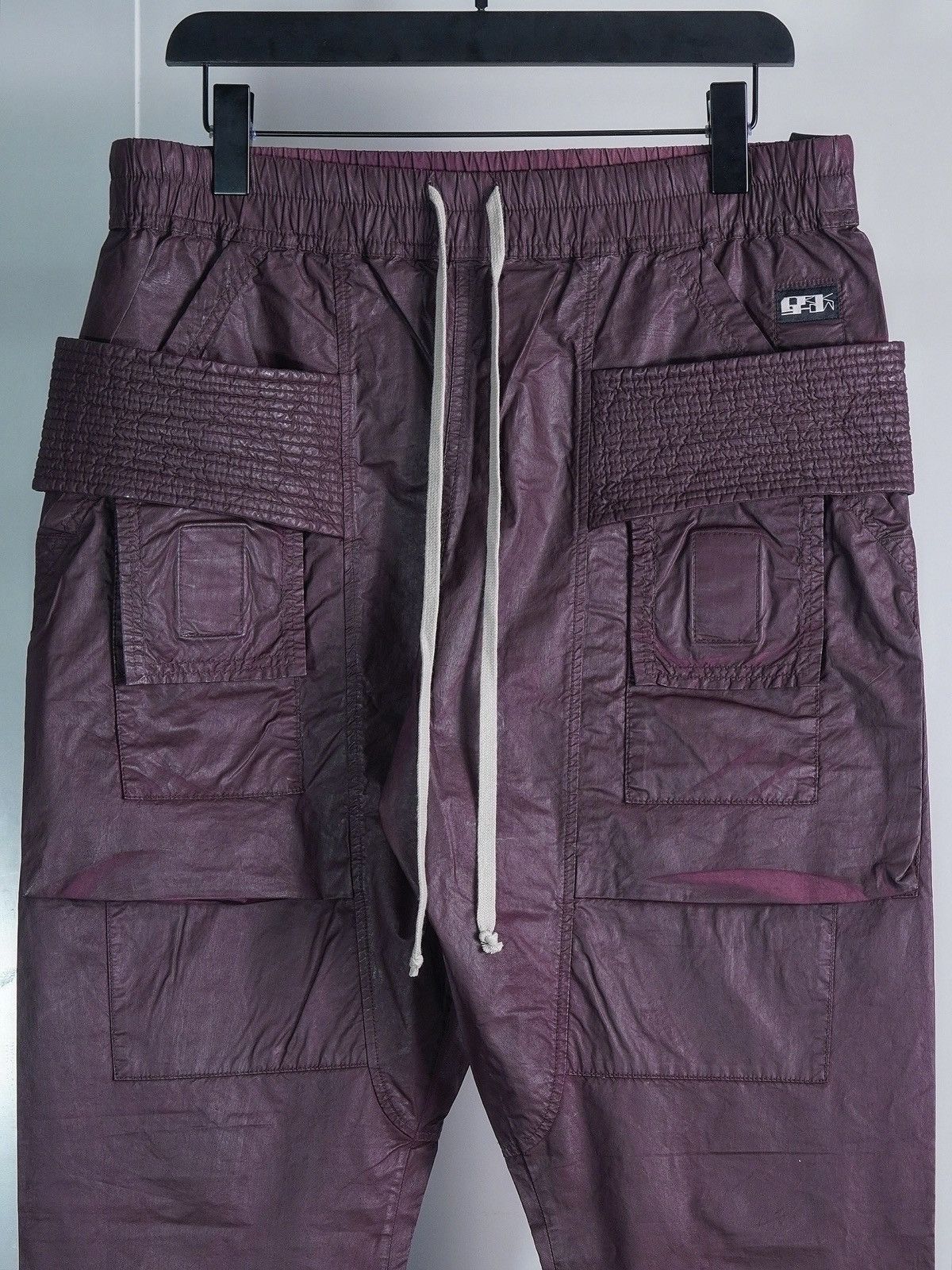 Rick Owens Drkshdw (NEW) SS21 Burgundy Creatch Cargo Waxed Pants Size US 32 / EU 48 - 3 Thumbnail