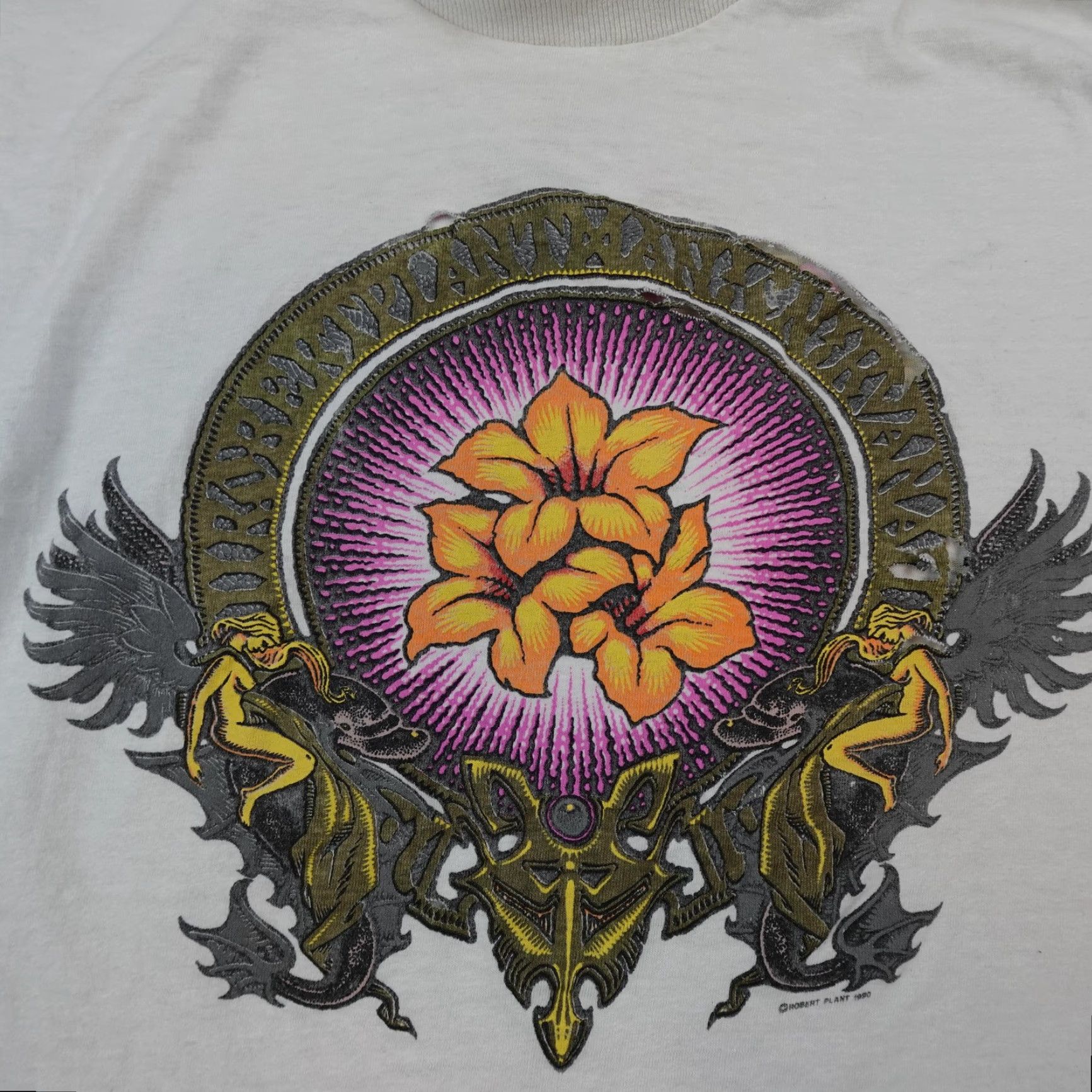 Vintage VINTAGE Robert Plant Manic Nirvana Shirt Mens M White 1990 Long Sleeve 90s Features Rock Band Graphic Print Crew Neck Mens Shirt Size US M / EU 48-50 / 2 - 4 Thumbnail