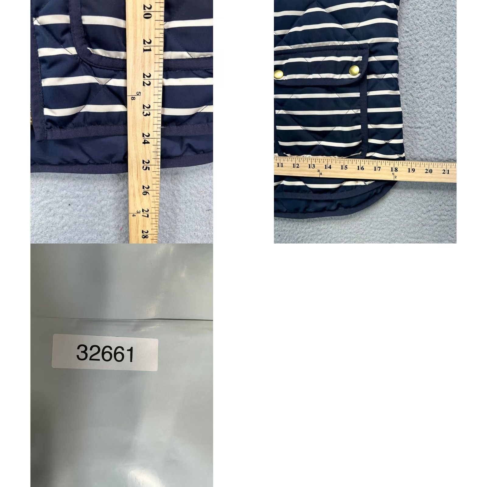 J.Crew J.CREW Goose Down Puffer Vest Womens Small Navy White Striped Full Zip Ladies Муж Size S / US 4 / IT 40 - 8 Thumbnail