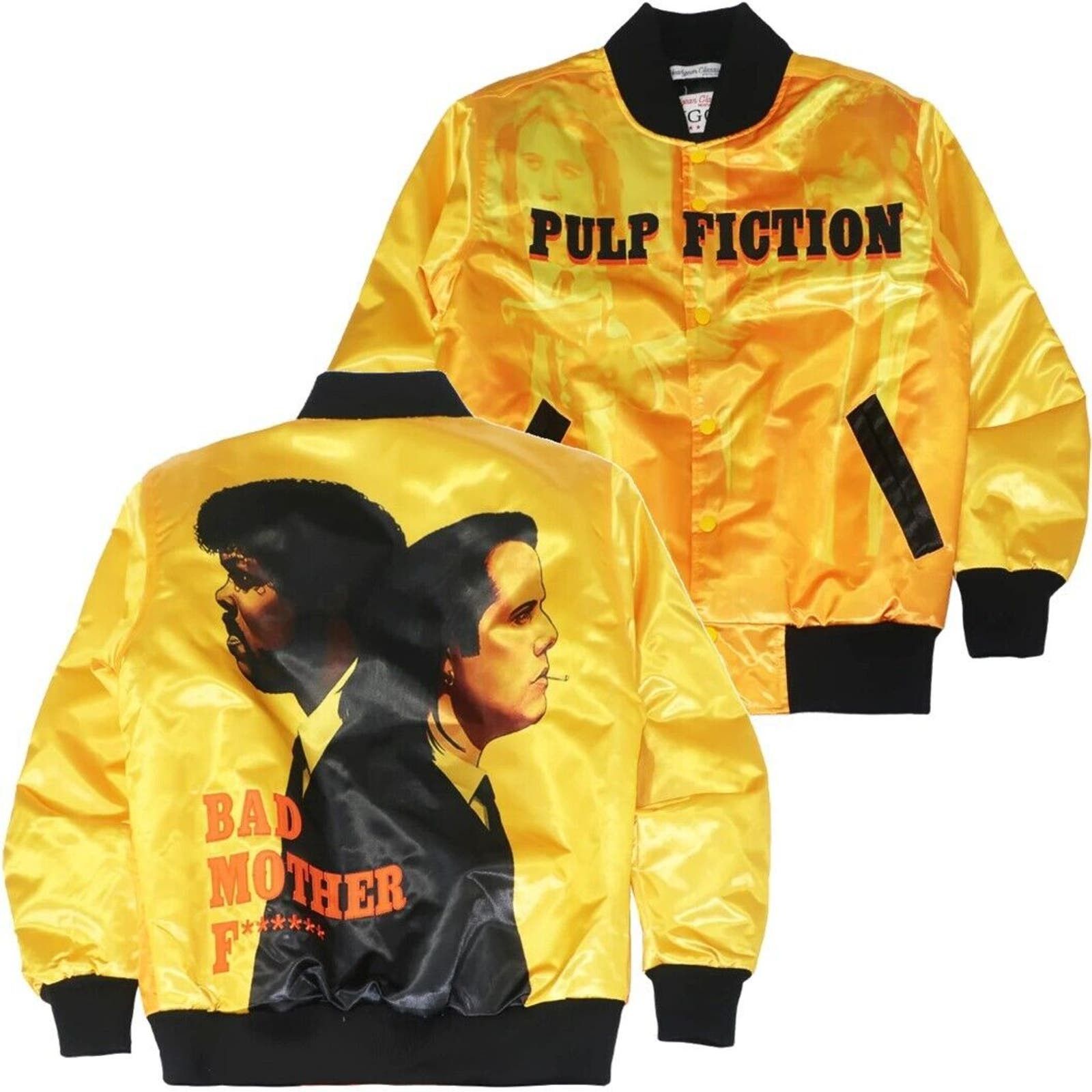 image of Generic Pulp Fiction Headgear Classics Embroidered Satin Jacket in Yellow, Men's (Size XL)