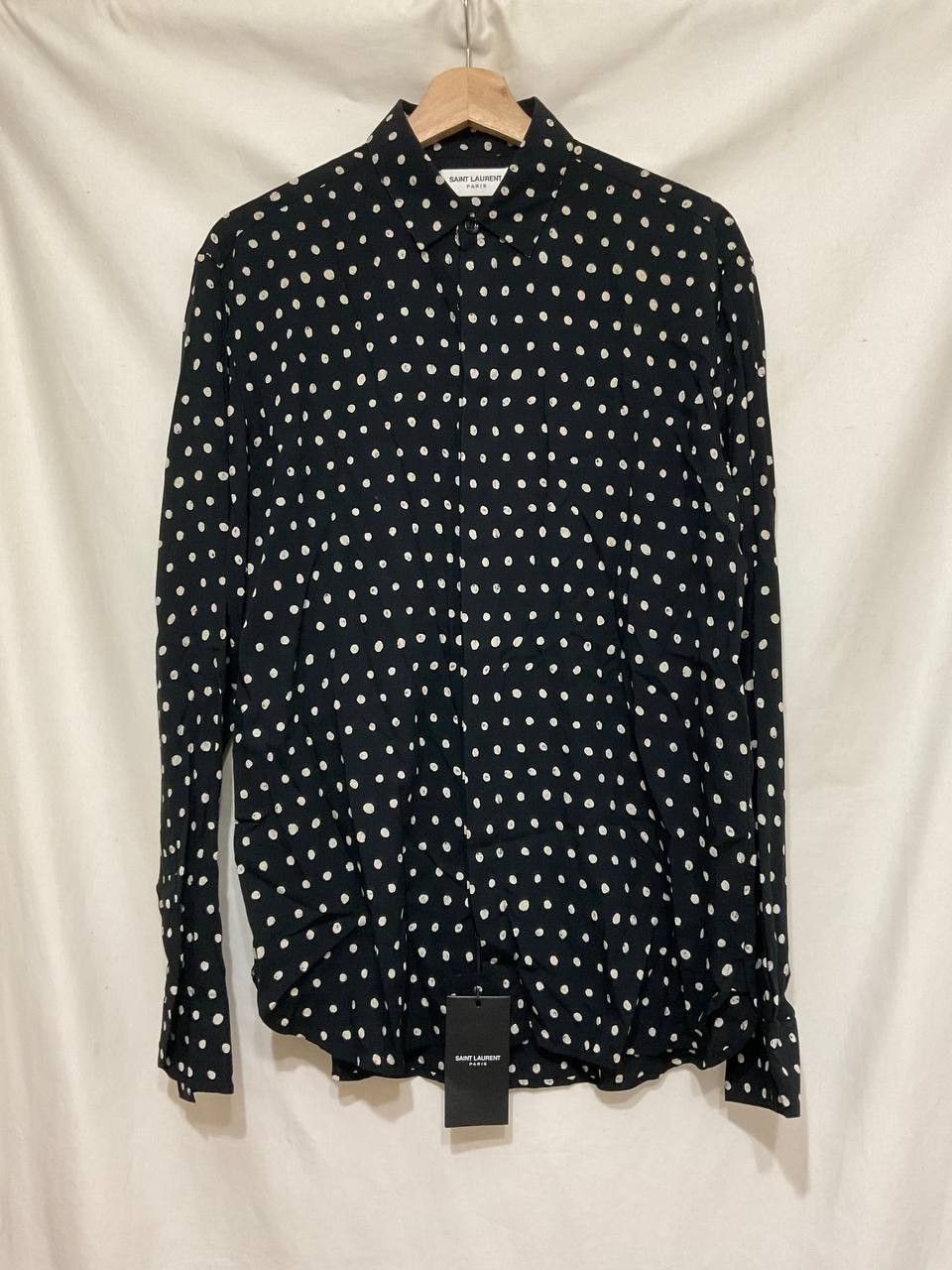 image of Hedi Slimane x Saint Laurent Paris Fw16 Aw16 Viscose Polka Dot Shirt in Black White (Size Medium)